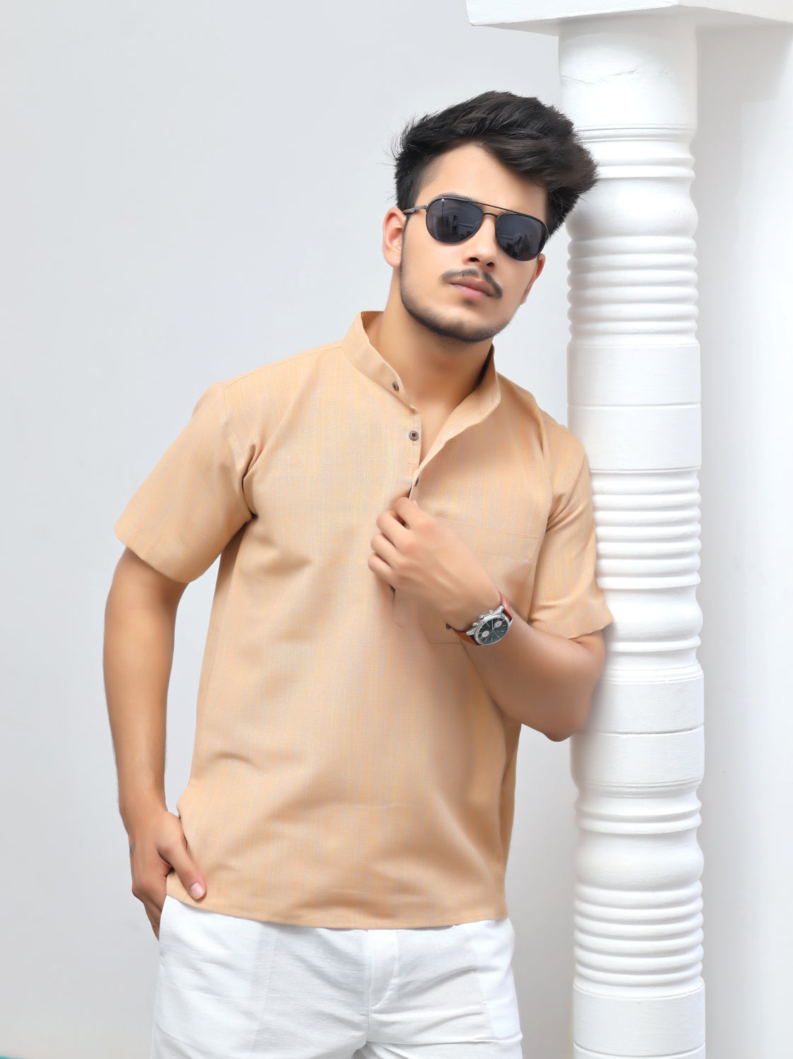 Men's Thread Lines Short Half Sleeves Kurta