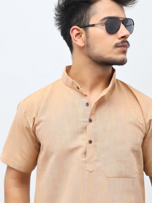 Thread Lines Half Sleeves Short Kurta-Beige