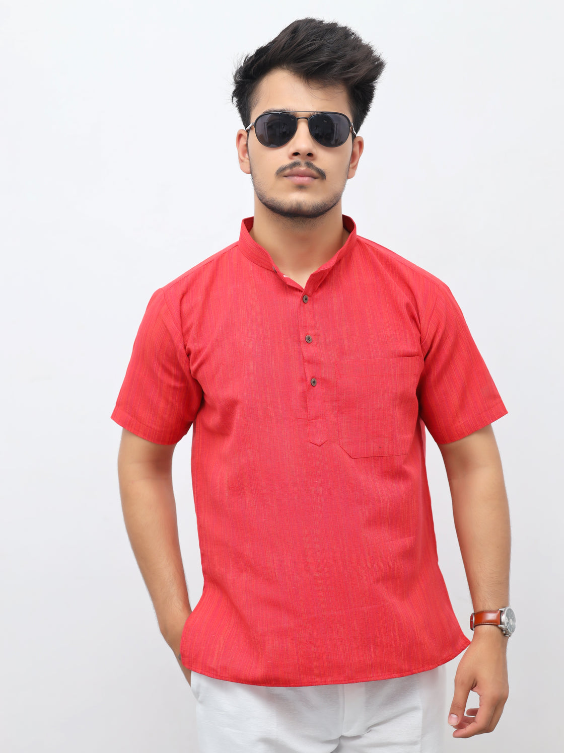 Men's Thread Lines Short Half Sleeves Kurta