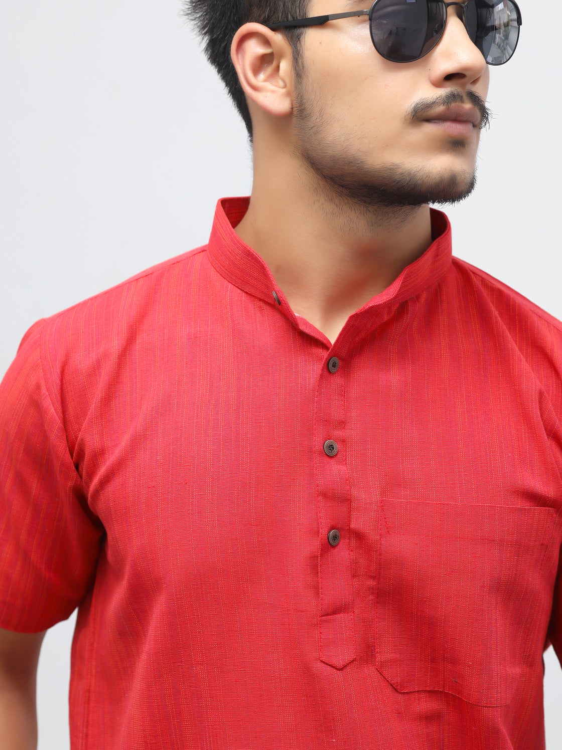 Men's Thread Lines Short Half Sleeves Kurta