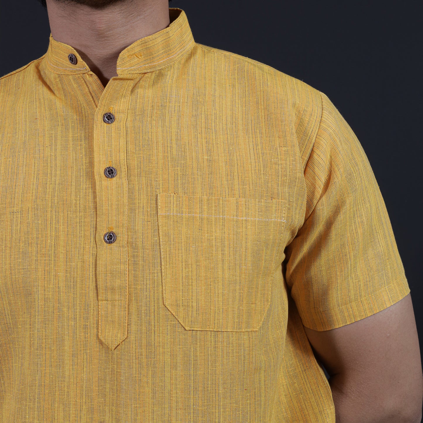 Combo Set Thread Line Half Sleeves Short Kurta Pant-Yellow