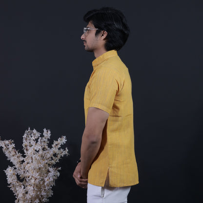 Combo Set Thread Line Half Sleeves Short Kurta Pant-Yellow