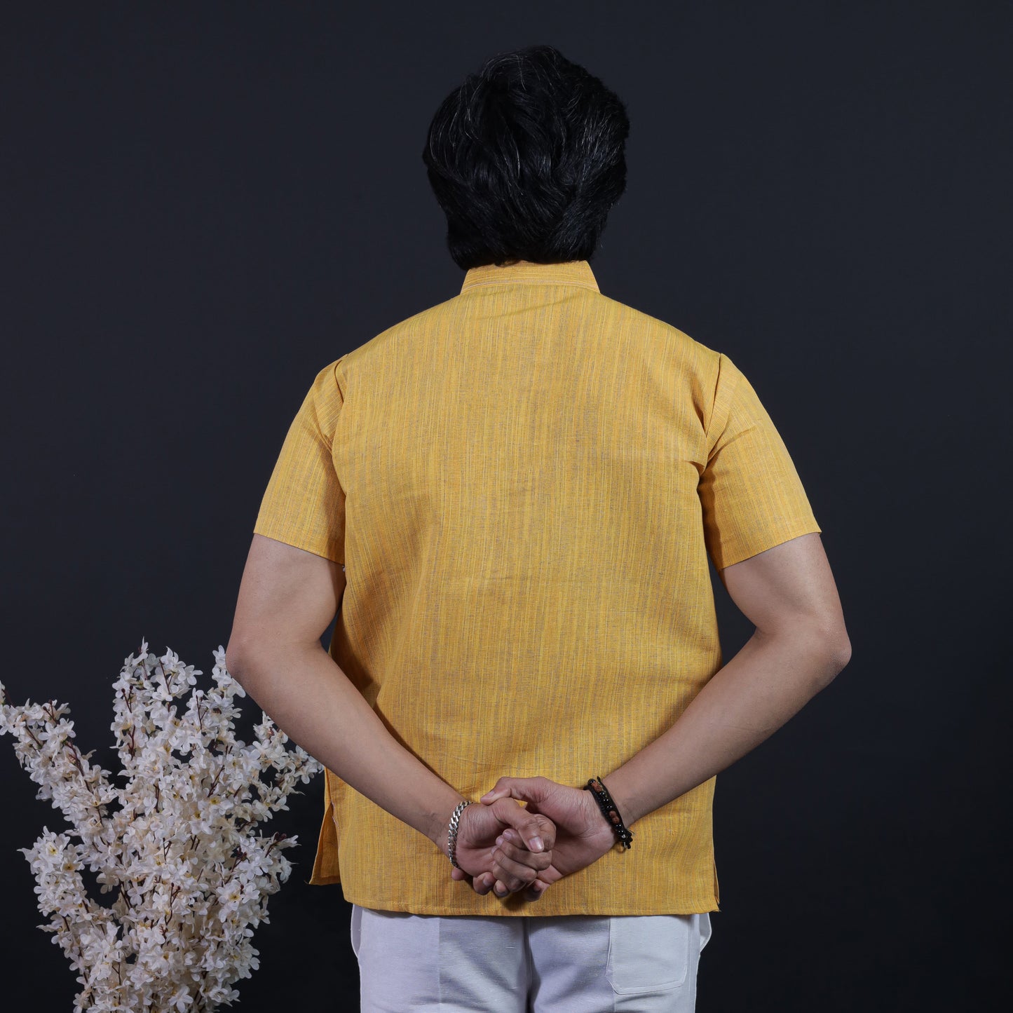 Combo Set Thread Line Half Sleeves Short Kurta Pant-Yellow
