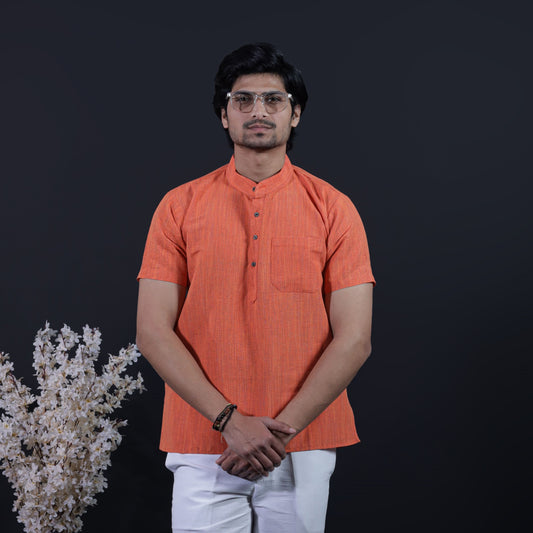 Thread Lines Half Sleeves Short Kurta-Orange
