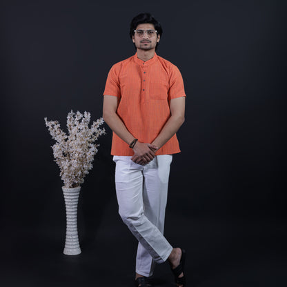 Combo Set Thread Line Half Sleeves Short Kurta Pant-Orange