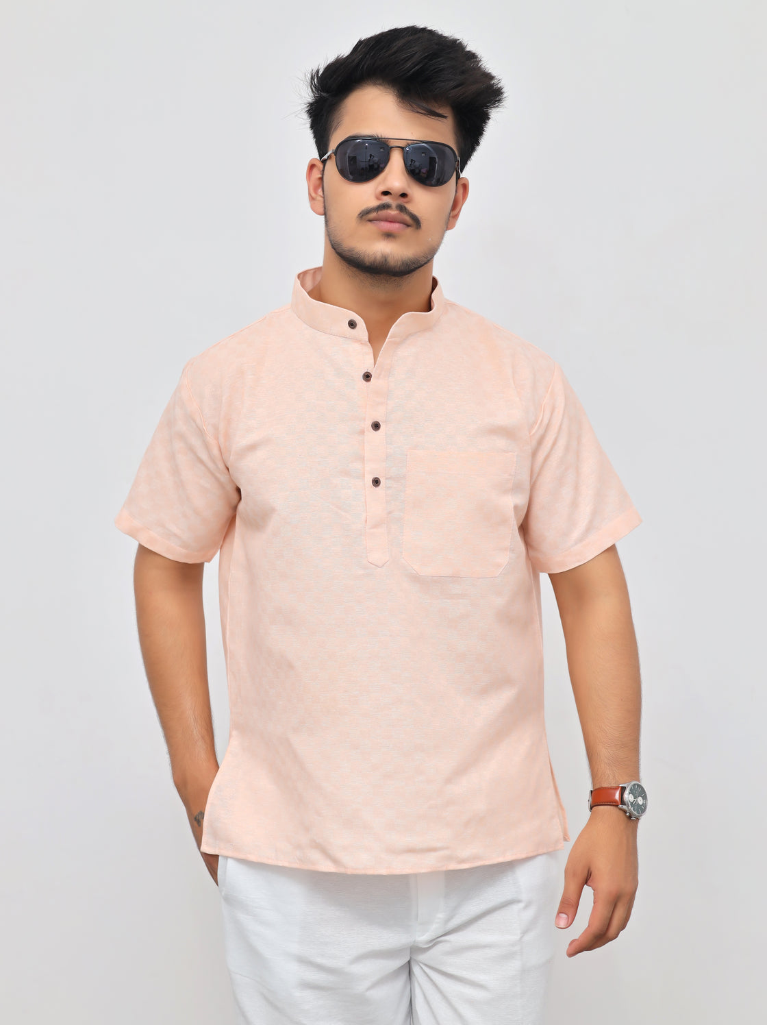 Men's Urban Check Short Half Sleeves Kurta