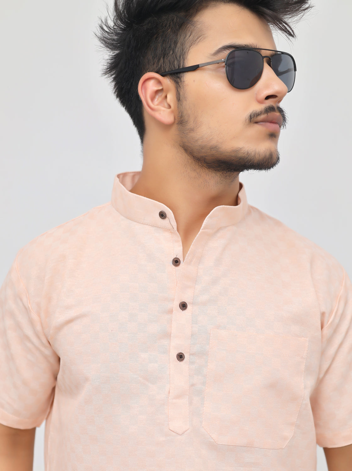 Men's Urban Check Short Half Sleeves Kurta