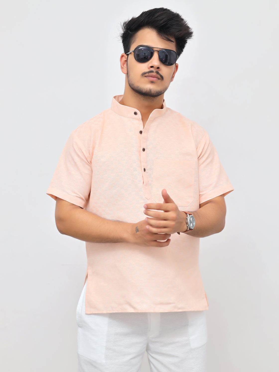 Men's Urban Check Short Half Sleeves Kurta