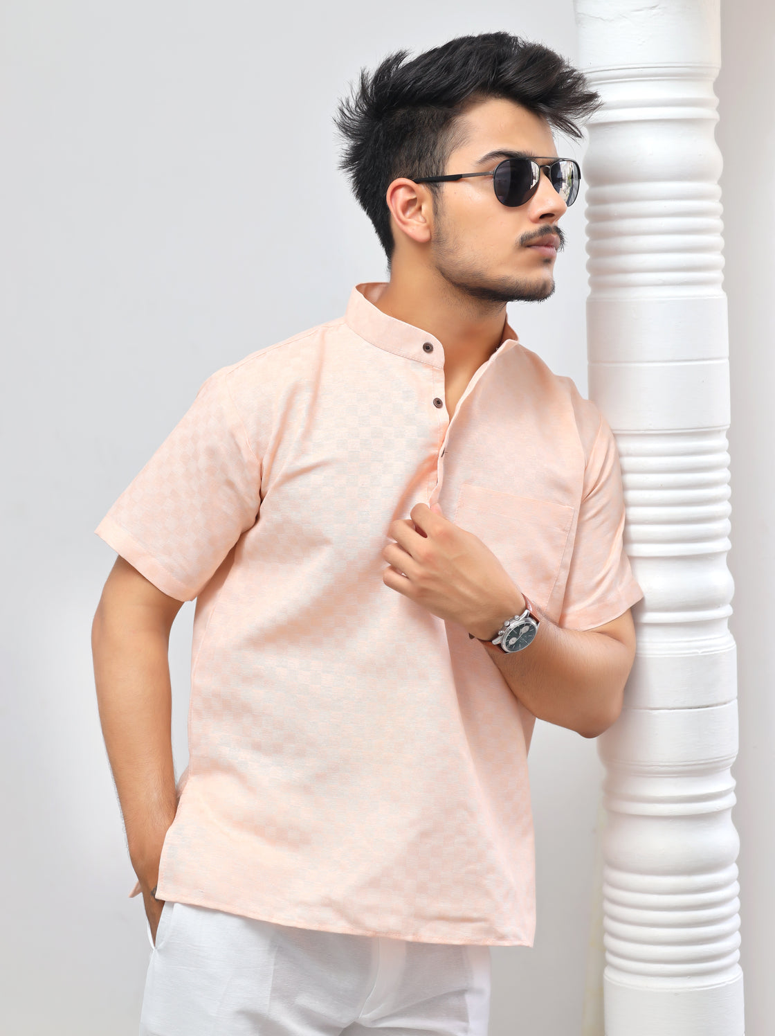 Men's Urban Check Short Half Sleeves Kurta