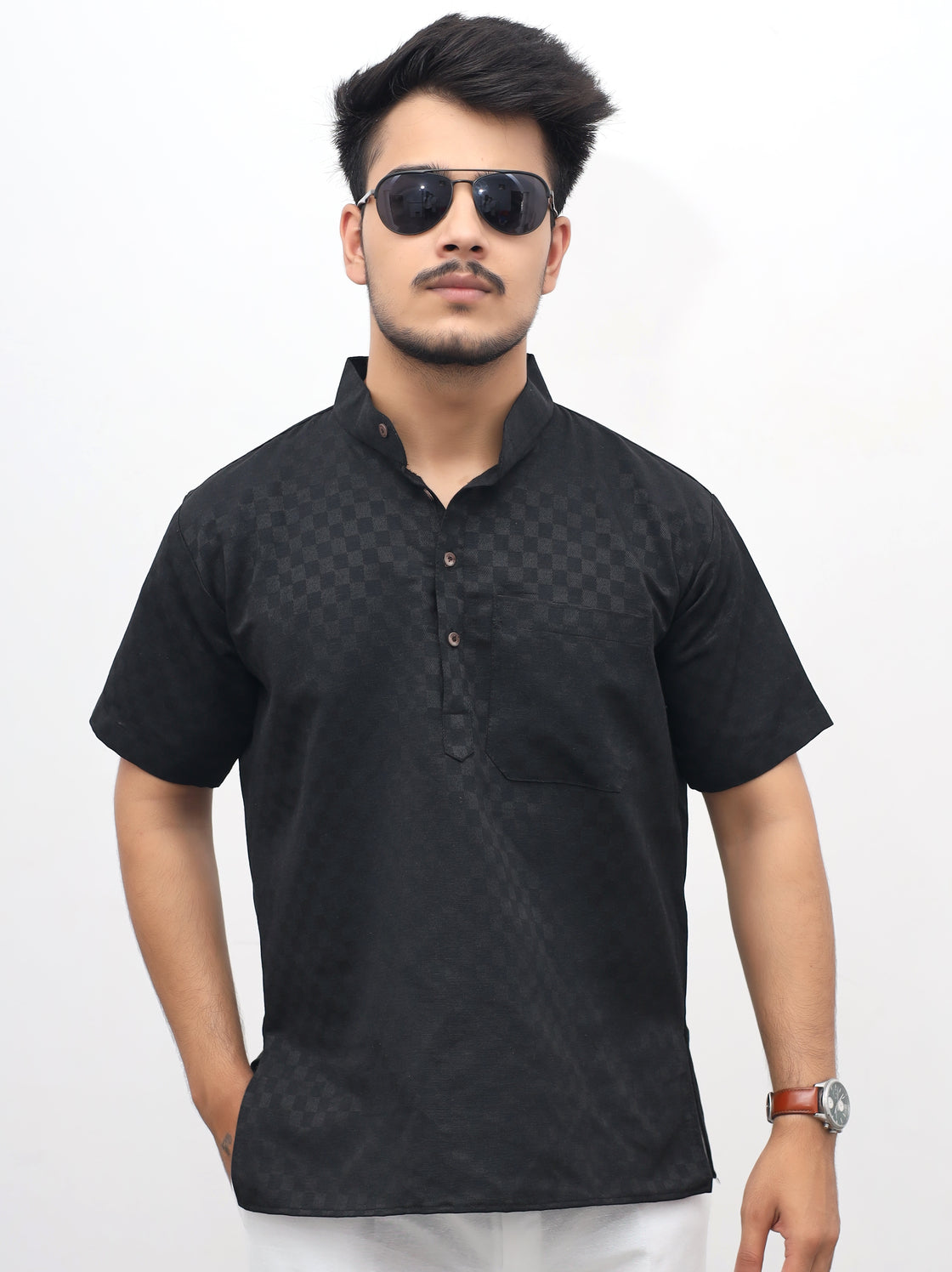 Men's Urban Check Short Half Sleeves Kurta