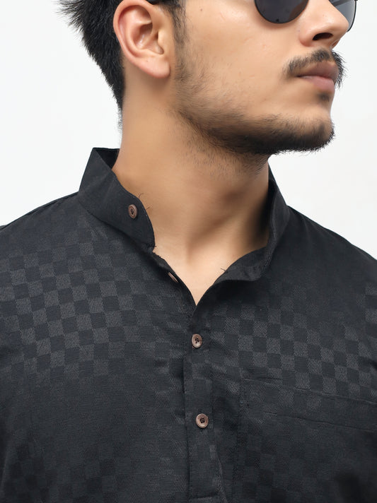 Men's Black Urban Check Short  Kurta