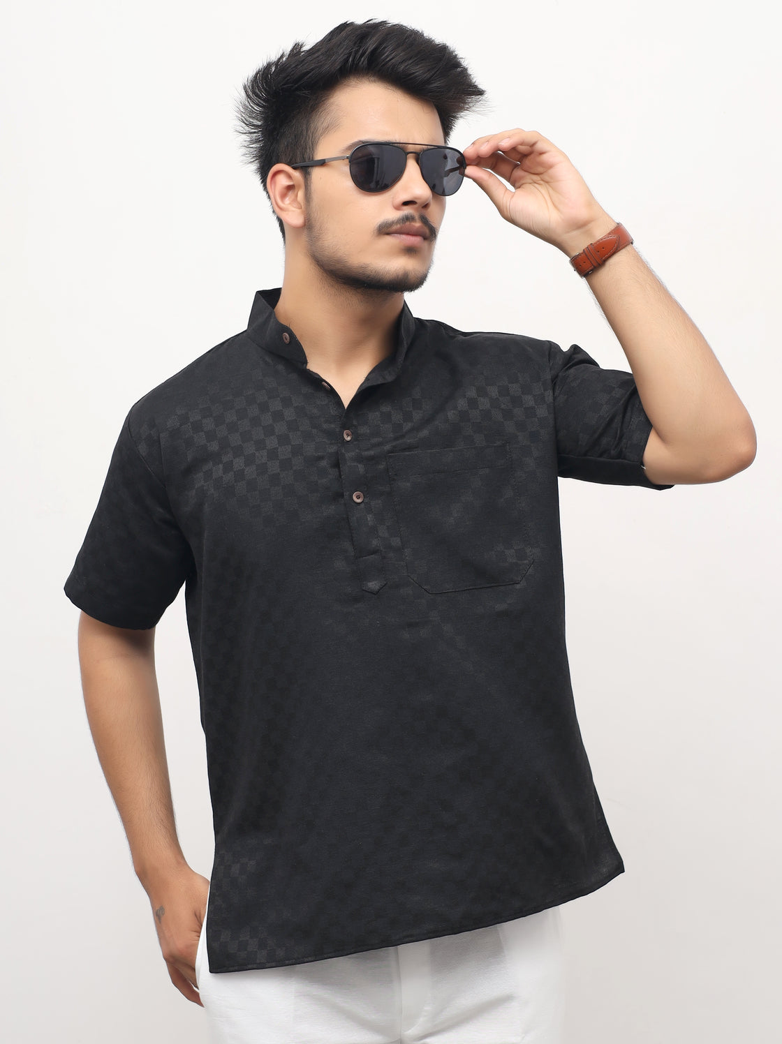 Men's Urban Check Short Half Sleeves Kurta