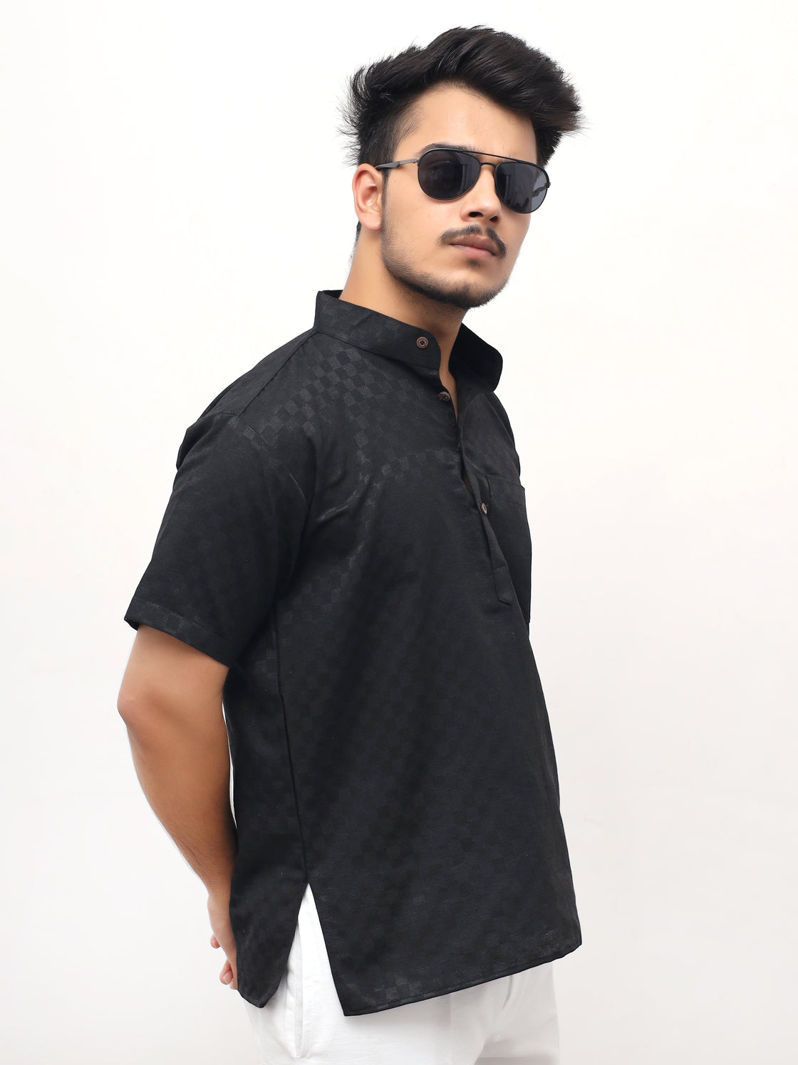 Men's Urban Check Short Half Sleeves Kurta