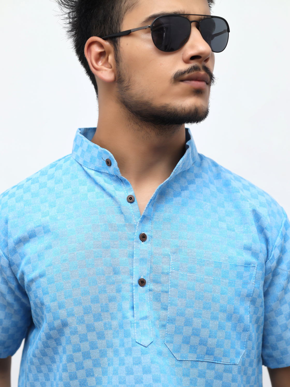 Men's Urban Check Short Half Sleeves Kurta