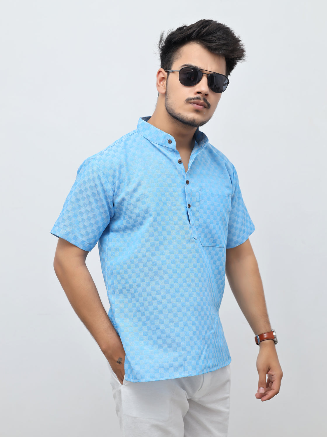 Men's Urban Check Short Half Sleeves Kurta