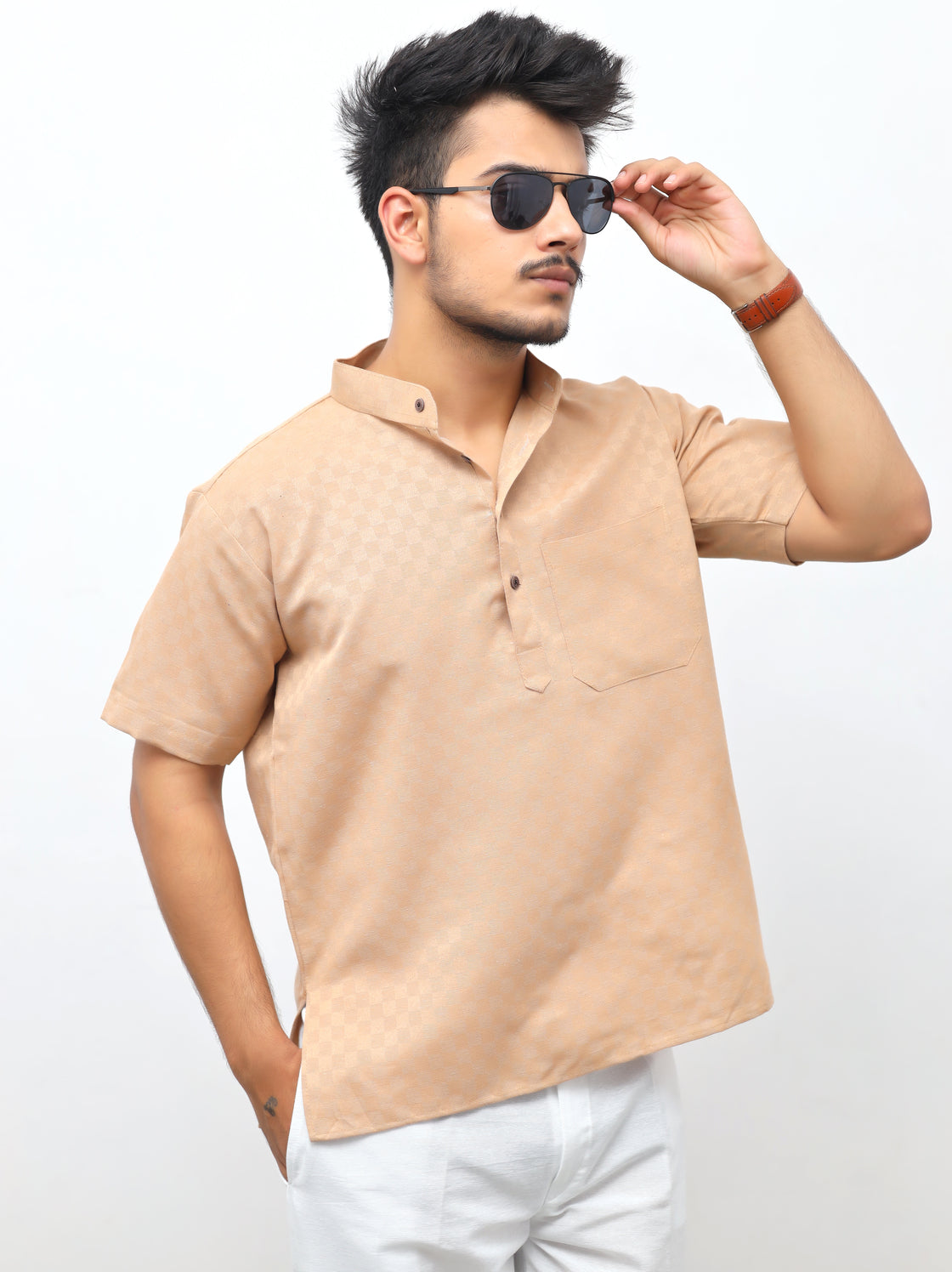 Men's Urban Check Short Half Sleeves Kurta