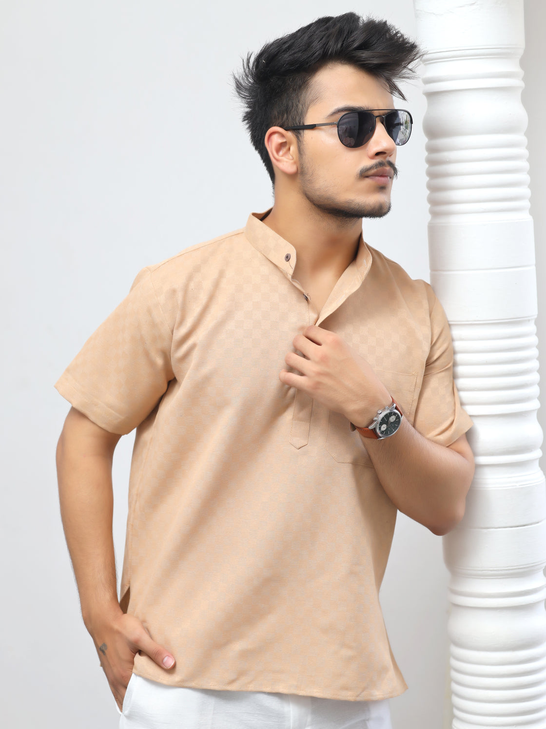 Men's Urban Check Short Half Sleeves Kurta