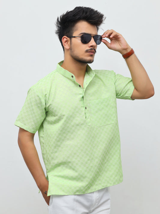 Men's Green Urban Check Short  Kurta