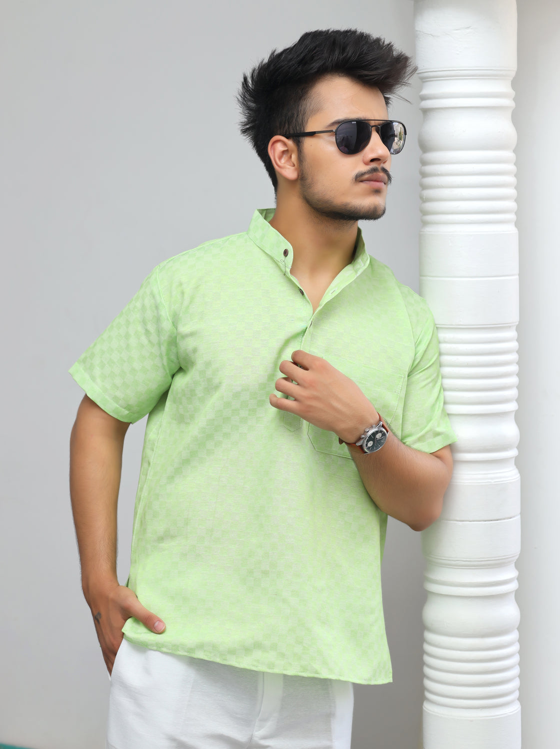 Men's Urban Check Short Half Sleeves Kurta