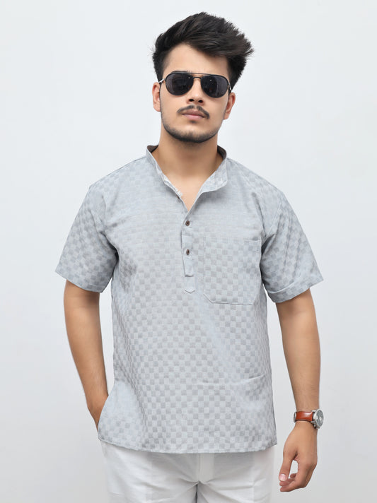 Men's Gray Urban Check Short  Kurta