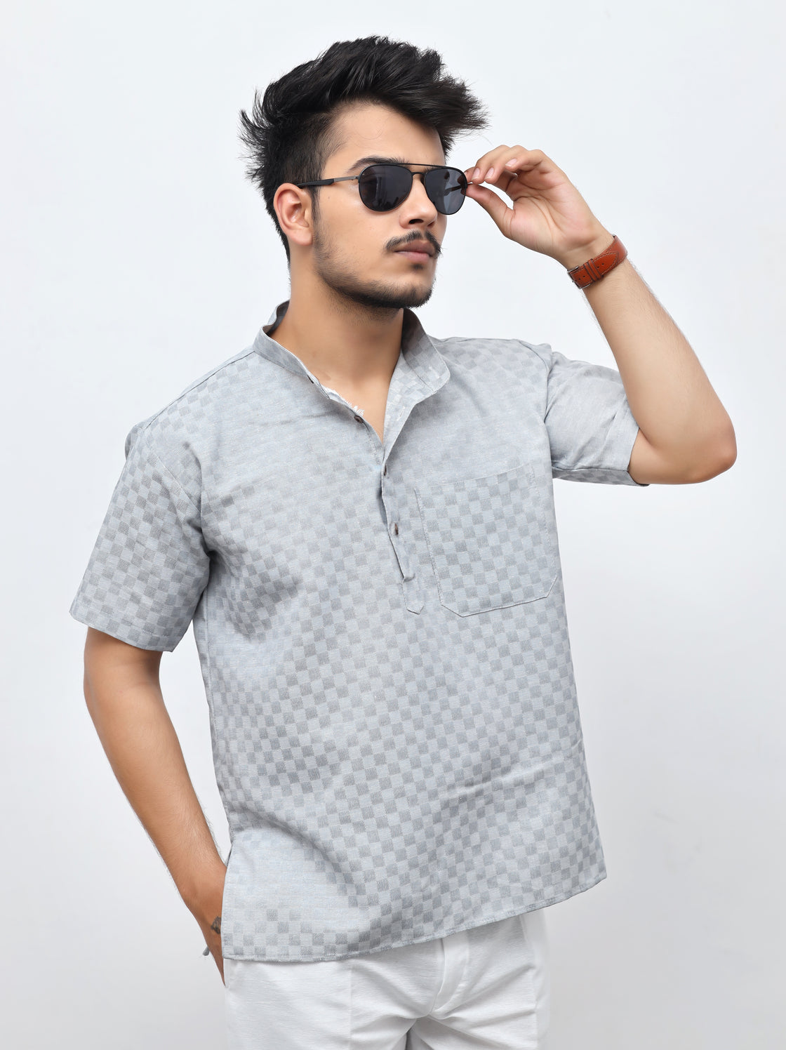 Men's Urban Check Short Half Sleeves Kurta
