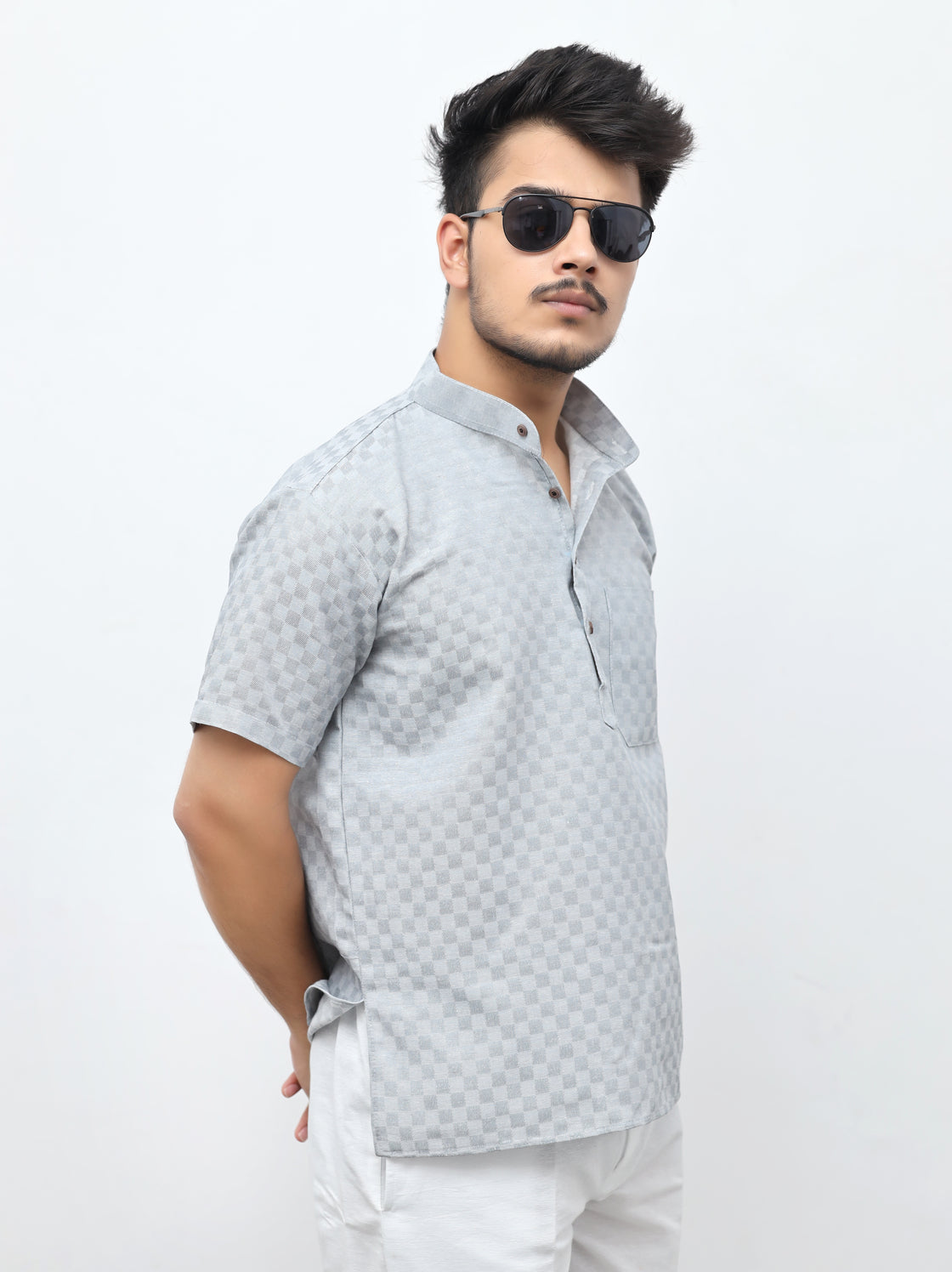 Men's Urban Check Short Half Sleeves Kurta