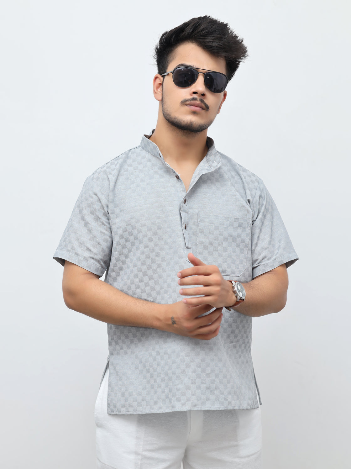 Men's Urban Check Short Half Sleeves Kurta