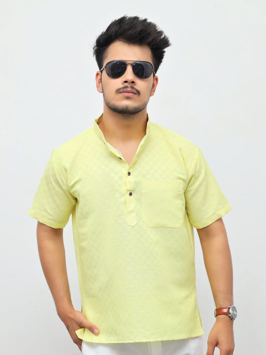 Men's Lemon Urban Check Short  Kurta