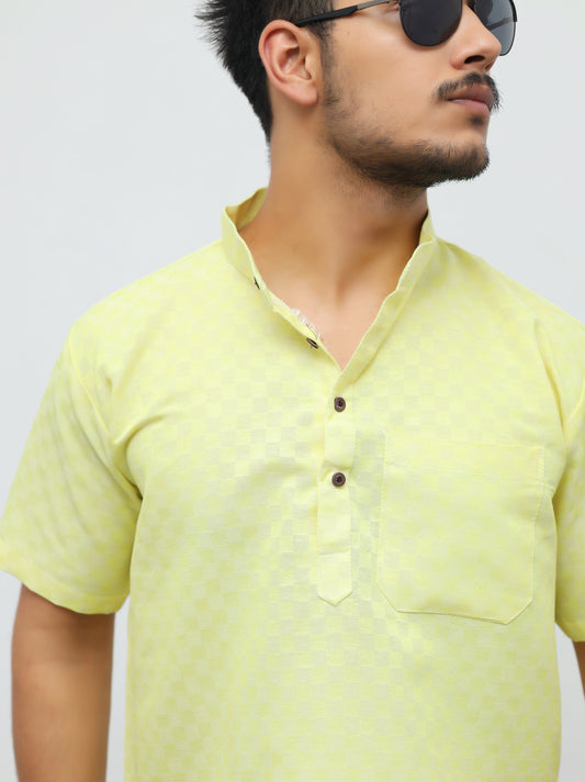 Men's Lemon Urban Check Short  Kurta