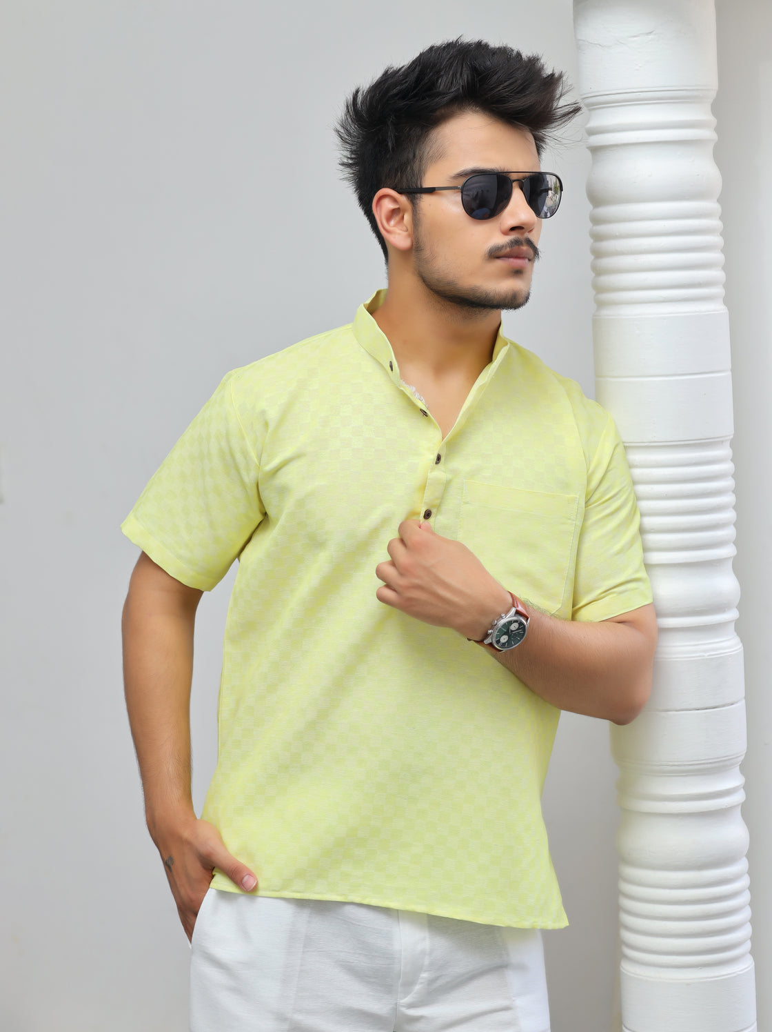 Men's Urban Check Short Half Sleeves Kurta