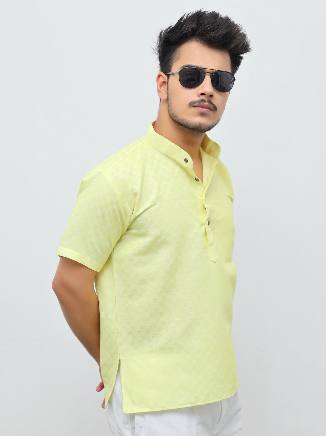 Men's Urban Check Short Half Sleeves Kurta