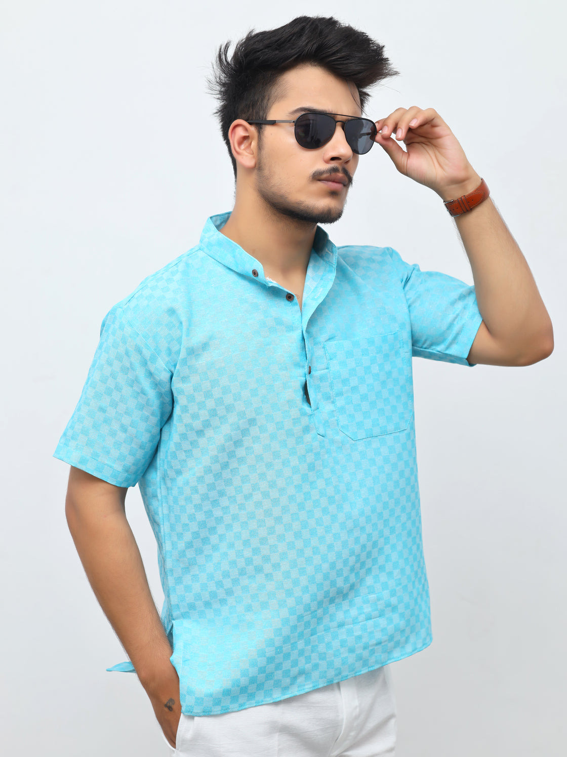 Men's Urban Check Short Half Sleeves Kurta