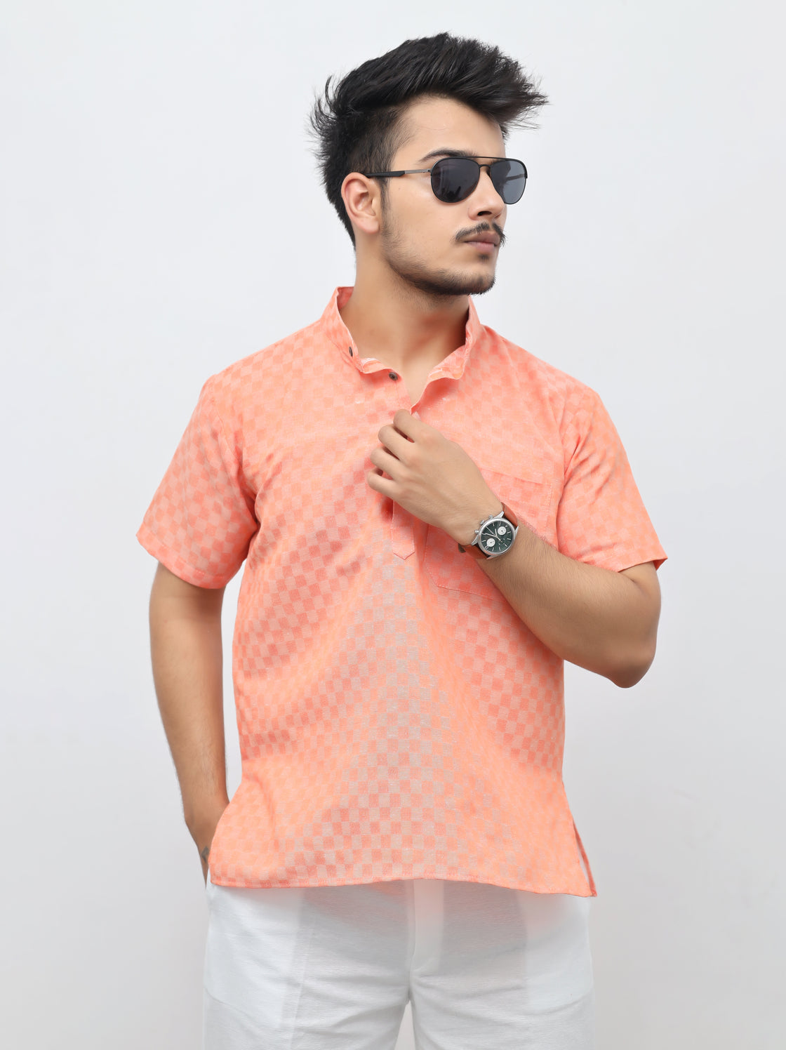 Men's Urban Check Short Half Sleeves Kurta