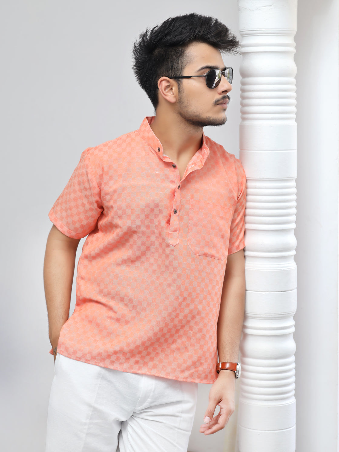 Men's Urban Check Short Half Sleeves Kurta