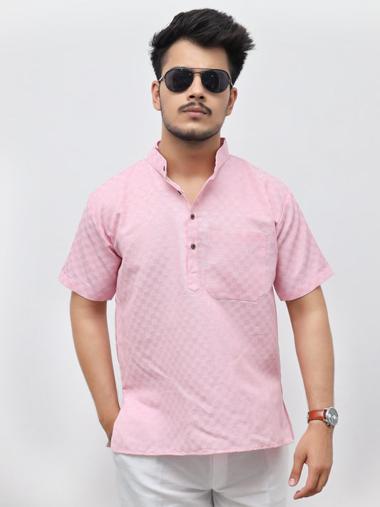 Men's Pink Urban Check Short  Kurta