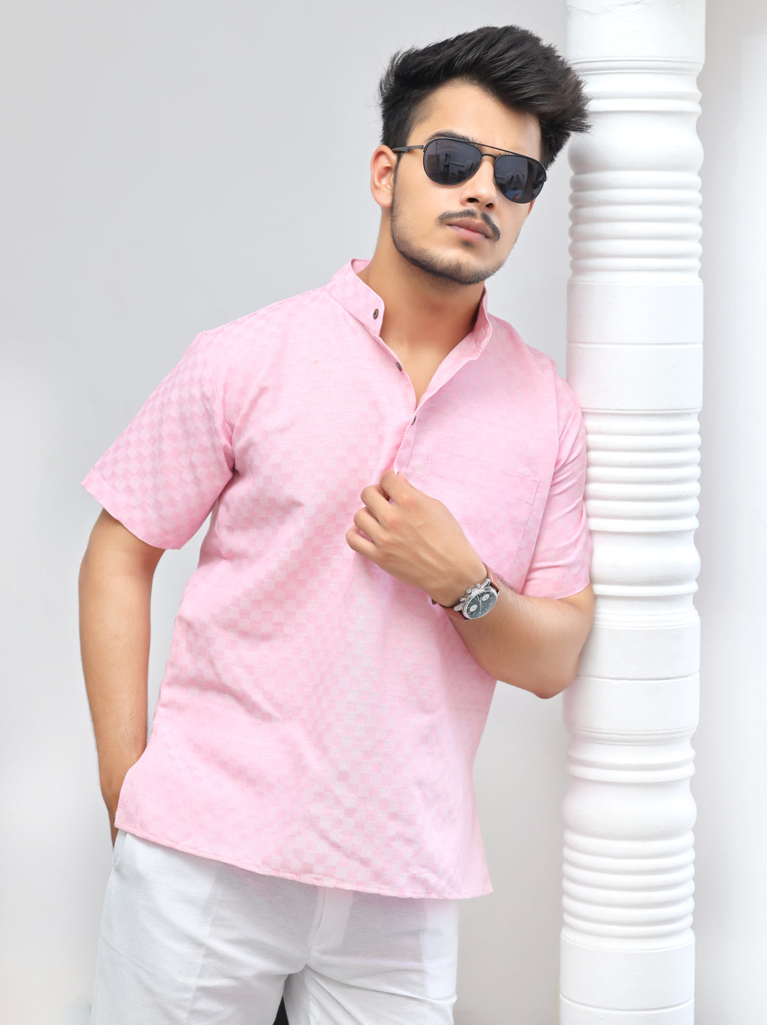 Men's Urban Check Short Half Sleeves Kurta