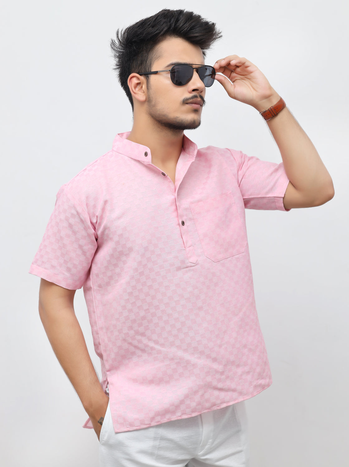 Men's Urban Check Short Half Sleeves Kurta
