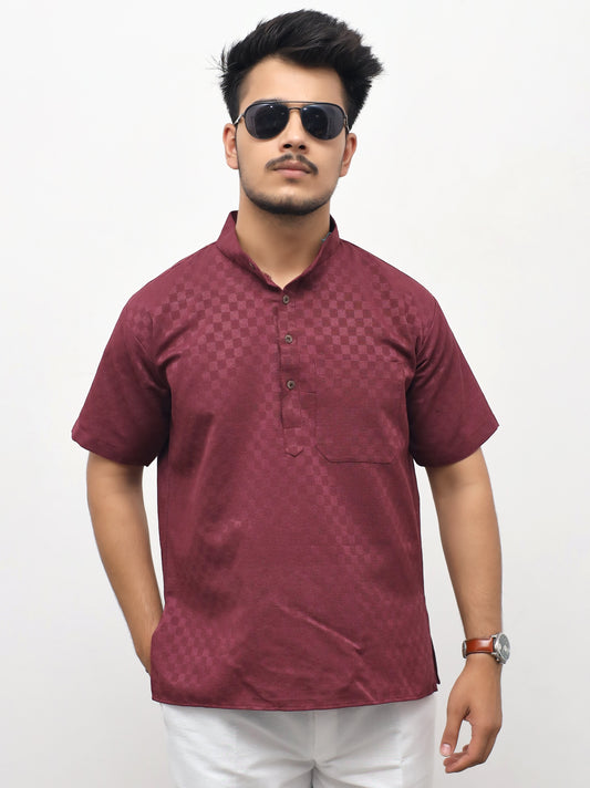 Men's Maroon Urban Check Short  Kurta