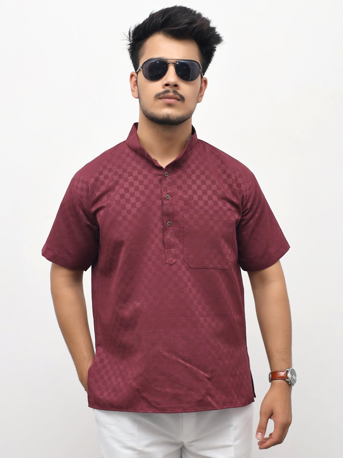 Men's Urban Check Short Half Sleeves Kurta
