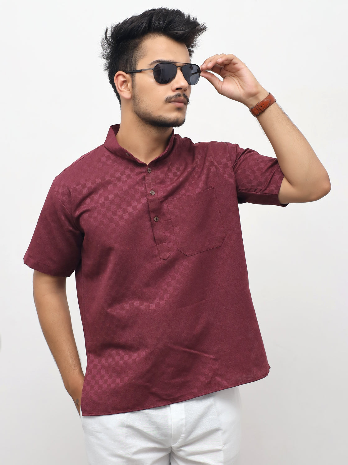Men's Urban Check Short Half Sleeves Kurta