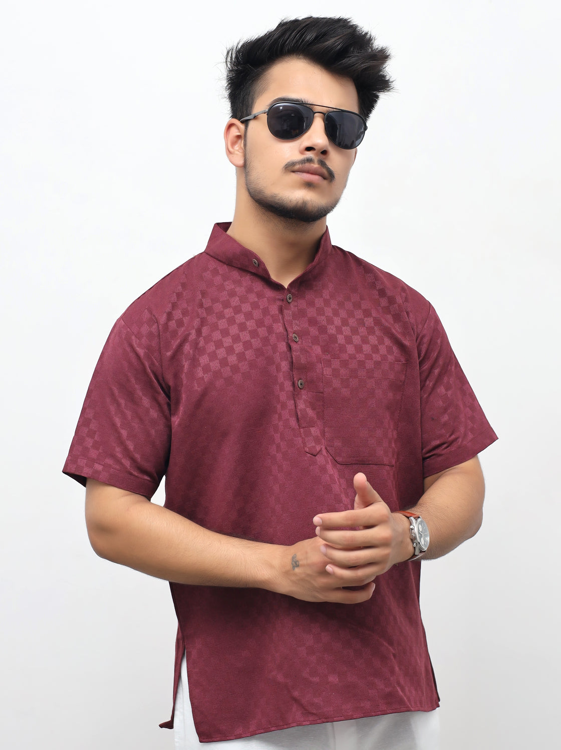 Men's Urban Check Short Half Sleeves Kurta