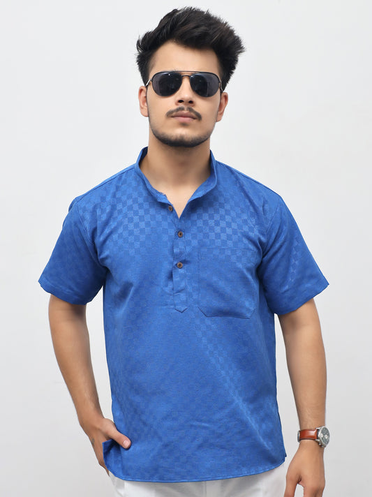 Men's Navy Urban Check Short  Kurta