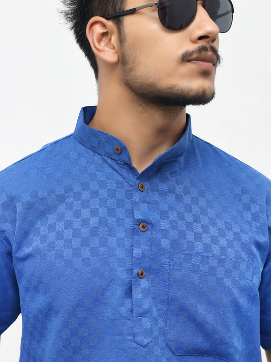 Men's Navy Urban Check Short  Kurta
