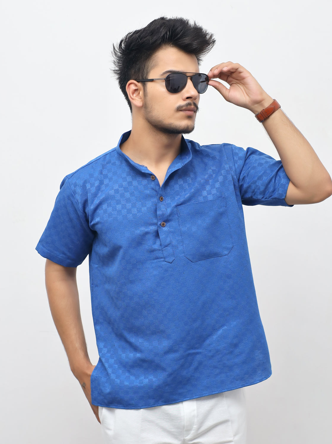 Men's Urban Check Short Half Sleeves Kurta