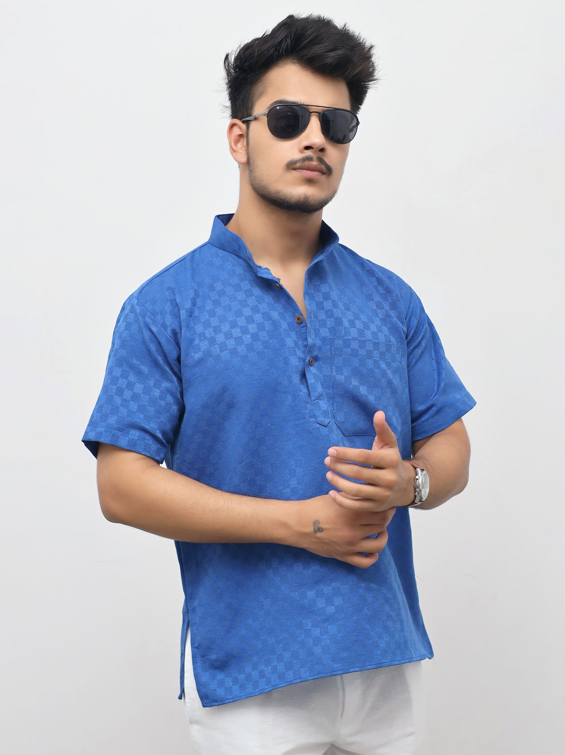 Men's Urban Check Short Half Sleeves Kurta