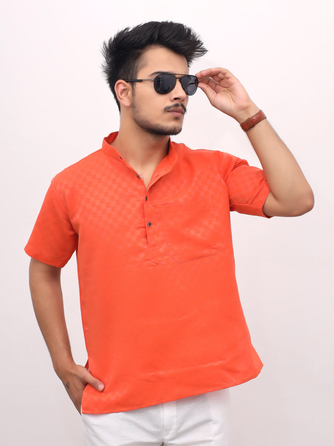 Men's Urban Check Short Half Sleeves Kurta