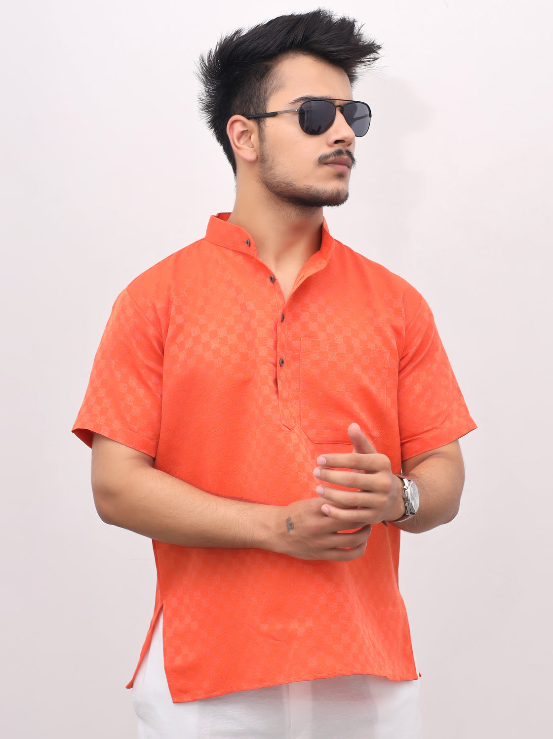 Men's Urban Check Short Half Sleeves Kurta