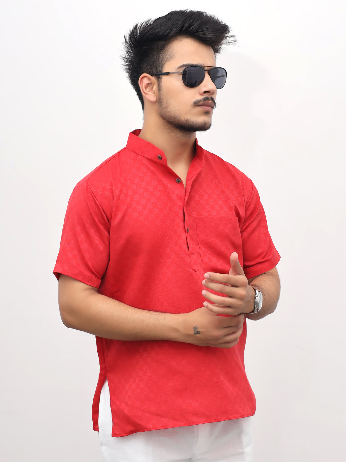 Men's Urban Check Short Half Sleeves Kurta