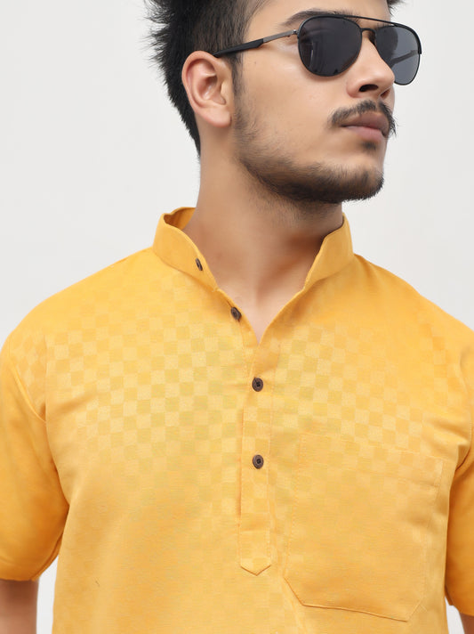 Men's Yellow Urban Check Short  Kurta