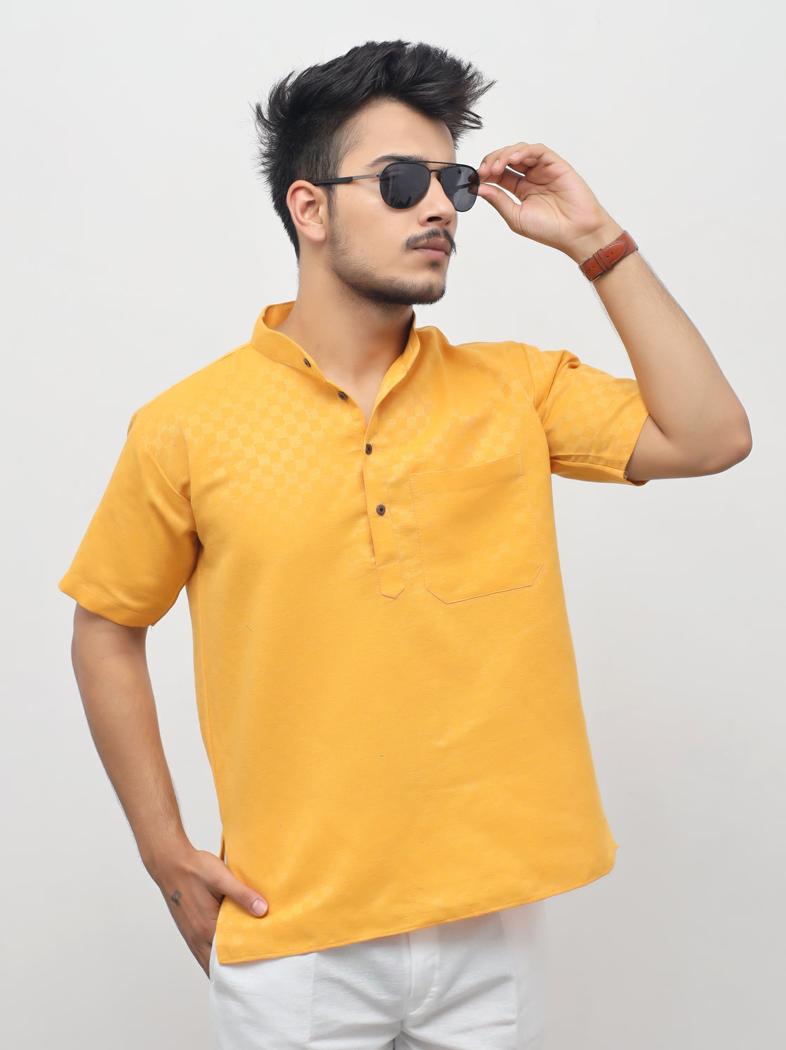 Men's Urban Check Short Half Sleeves Kurta
